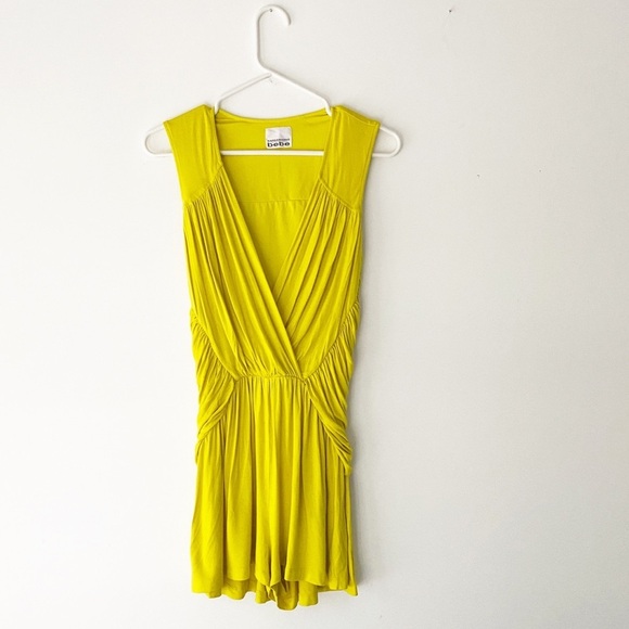 Kardashians for Bebe Collection Neon Yellow Romper | Sleeveless | Deep V Plunge - Picture 6 of 14